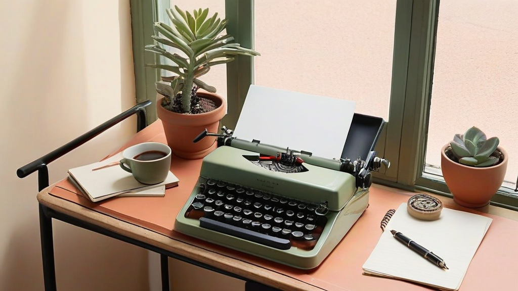 AI tools for writers desk setup with notebook and laptop